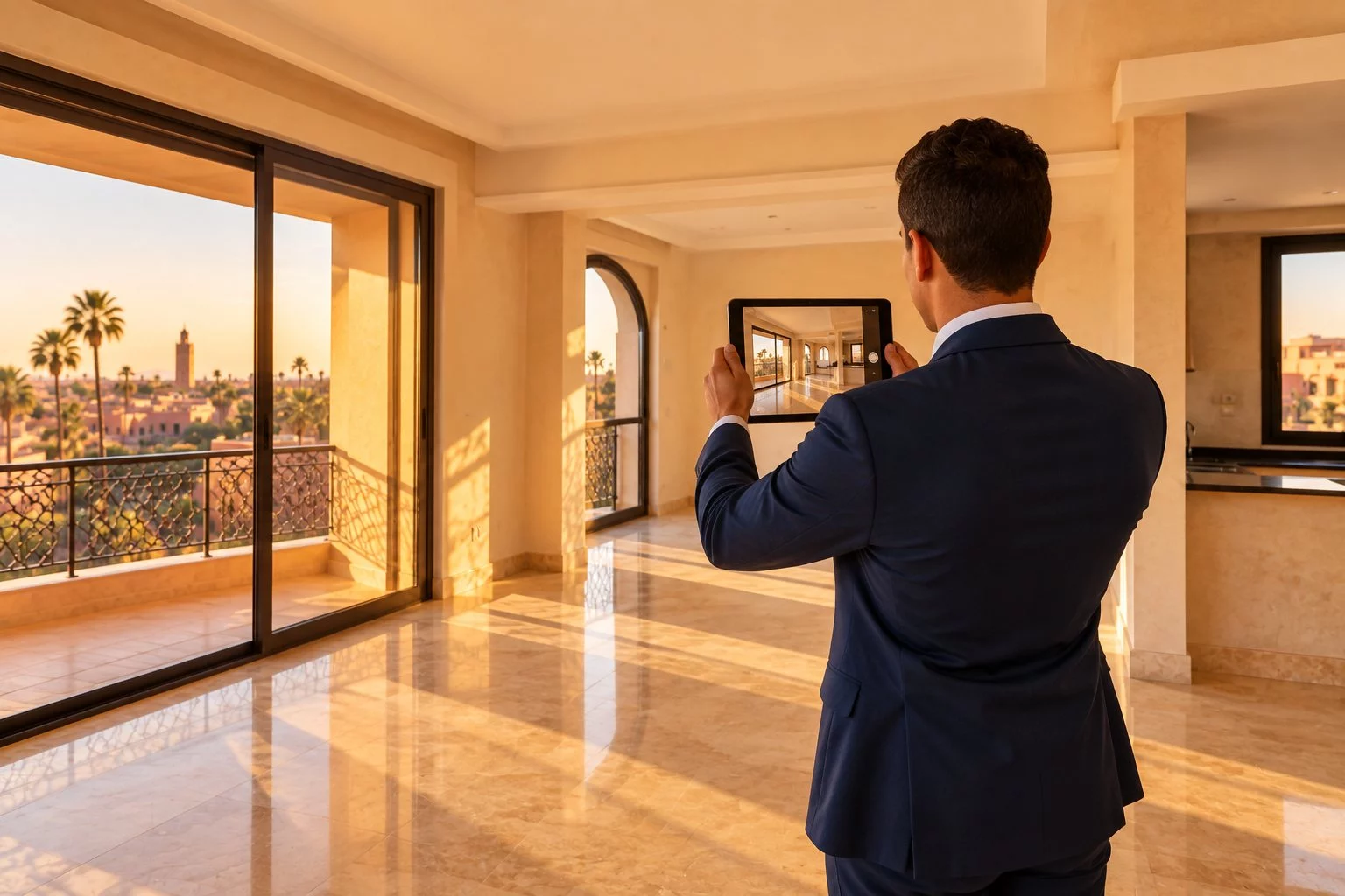Visite d'un appartement à Marrakech filmée sur tablette